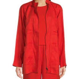 NWT Eileen Fisher FLAME Organic Linen Stand Collar Long Sleeve Zip Front Jacket